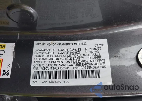 2020 Honda Accord Lx z USA, uszkodzony, nr VIN 1HGCV1F18LA108872